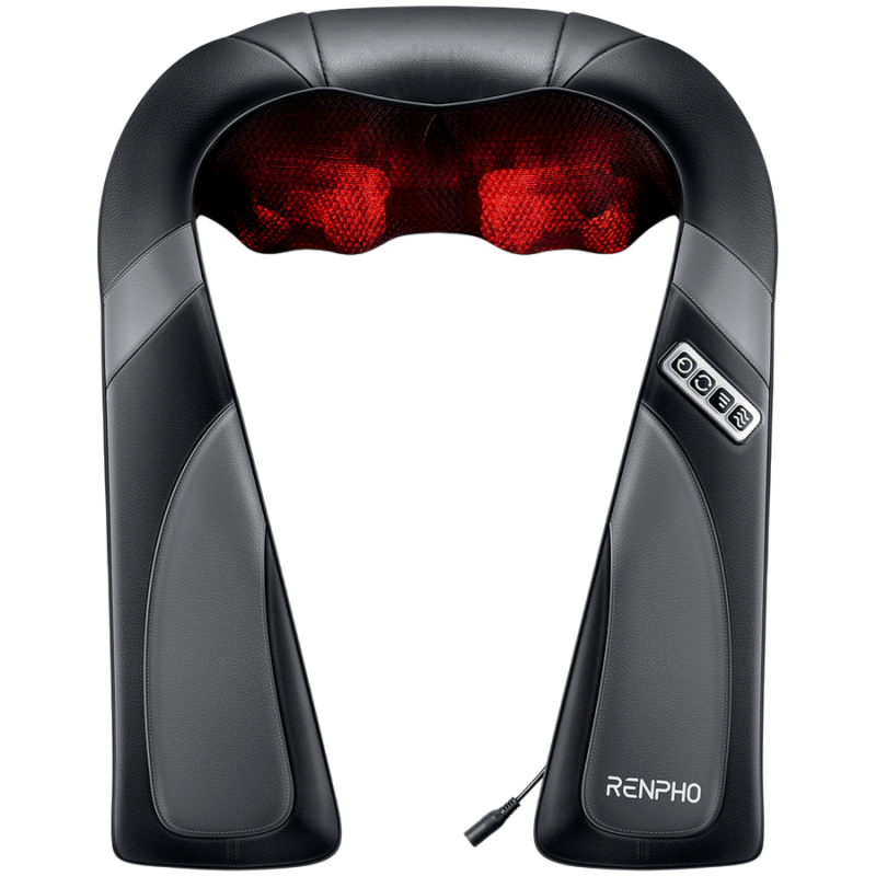 Φορητό μασάζ σιάτσου RENPHO U-Neck Go, 24W, 8 κεφαλές, 2 κατευθύνσεις, 3 επίπεδα έντασης, Θέρμανση έως 45°C, δερματίνη PU + αναπνεύσιμο ύφασμα, Μαύρο