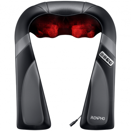 Φορητό μασάζ σιάτσου RENPHO U-Neck Go, 24W, 8 κεφαλές, 2 κατευθύνσεις, 3 επίπεδα έντασης, Θέρμανση έως 45°C, δερματίνη PU + αναπνεύσιμο ύφασμα, Μαύρο