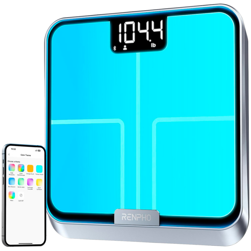 Έξυπνη ζυγαριά RENPHO Elis Chroma, Έως 180 kg, 13 ενδείξεις, LED, RGB, Wi-Fi, Bluetooth, 8 προφίλ, Αναγνώριση, Εφαρμογή για κινητά, USB-C, Χρώμιο