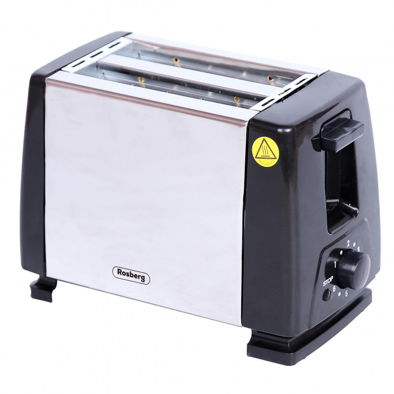Τοστιέρα ψωμιού Rosberg R51440AS, 750W, 2 φέτες, Ανοξείδωτο ατσάλι / μαύρο