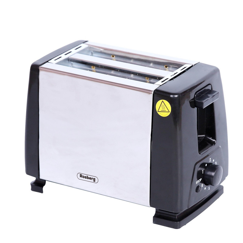 Τοστιέρα ψωμιού Rosberg R51440AS, 750W, 2 φέτες, Ανοξείδωτο ατσάλι / μαύρο