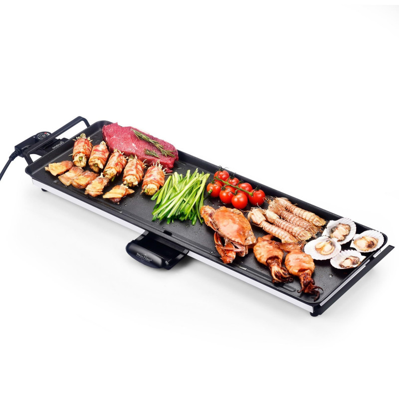 Σχάρα τεπανιάκι Swiss Haus Basel Premium SH-TP70, 1800 W, 70 × 23 εκ., κεραμική επίστρωση, θερμοστάτης, δίσκος συλλογής λίπους, χωρίς BPA και PFAS, μαύρο