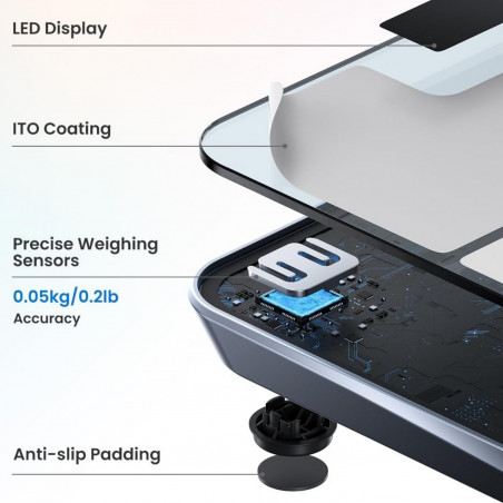 Έξυπνη ζυγαριά RENPHO Elis Chroma, Έως 180 kg, 13 ενδείξεις, LED, RGB, Wi-Fi, Bluetooth, 8 προφίλ, Αναγνώριση, Εφαρμογή για κινητά, USB-C, Χρώμιο