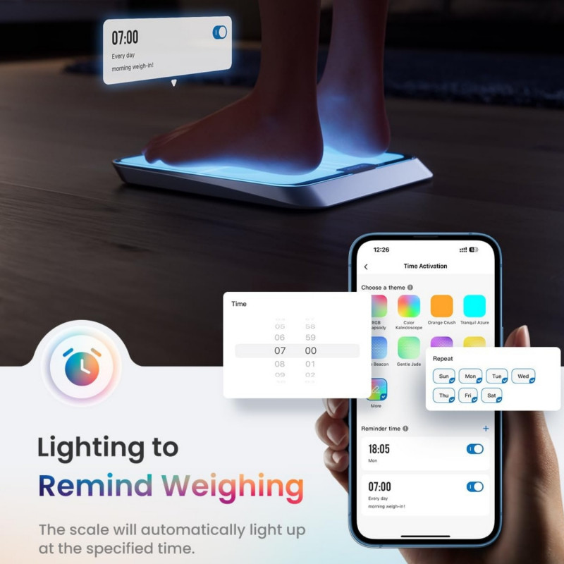 Έξυπνη ζυγαριά RENPHO Elis Chroma, Έως 180 kg, 13 ενδείξεις, LED, RGB, Wi-Fi, Bluetooth, 8 προφίλ, Αναγνώριση, Εφαρμογή για κινητά, USB-C, Χρώμιο