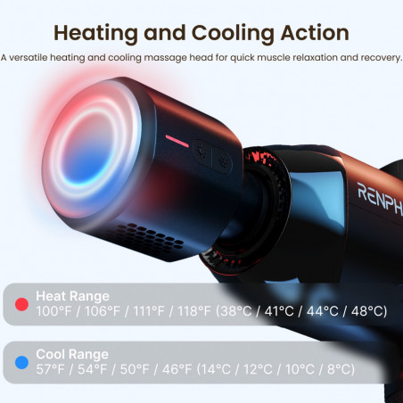 Πιστόλι μασάζ RENPHO Power+, 15 W, 150 λεπτά, 6 ταχύτητες, 1850-2600 σ.α.λ., 4 επίπεδα ψύξης/θέρμανσης, χρονοδιακόπτης, οθόνη αφής, Bluetooth, μαύρο