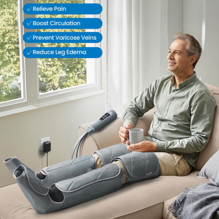 Συμπιεστικό μασάζ για τα πόδια RENPHO Foot & Calf Air Massager, 24W, Θέρμανση, 3 επίπεδα, Λειτουργίες μασάζ, Μνήμη, Ένδειξη θερμοκρασίας, Προστασίες, Γκρι