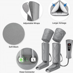 Συμπιεστικό μασάζ για τα πόδια RENPHO Foot & Calf Air Massager, 24W, Θέρμανση, 3 επίπεδα, Λειτουργίες μασάζ, Μνήμη, Ένδειξη θερμοκρασίας, Προστασίες, Γκρι