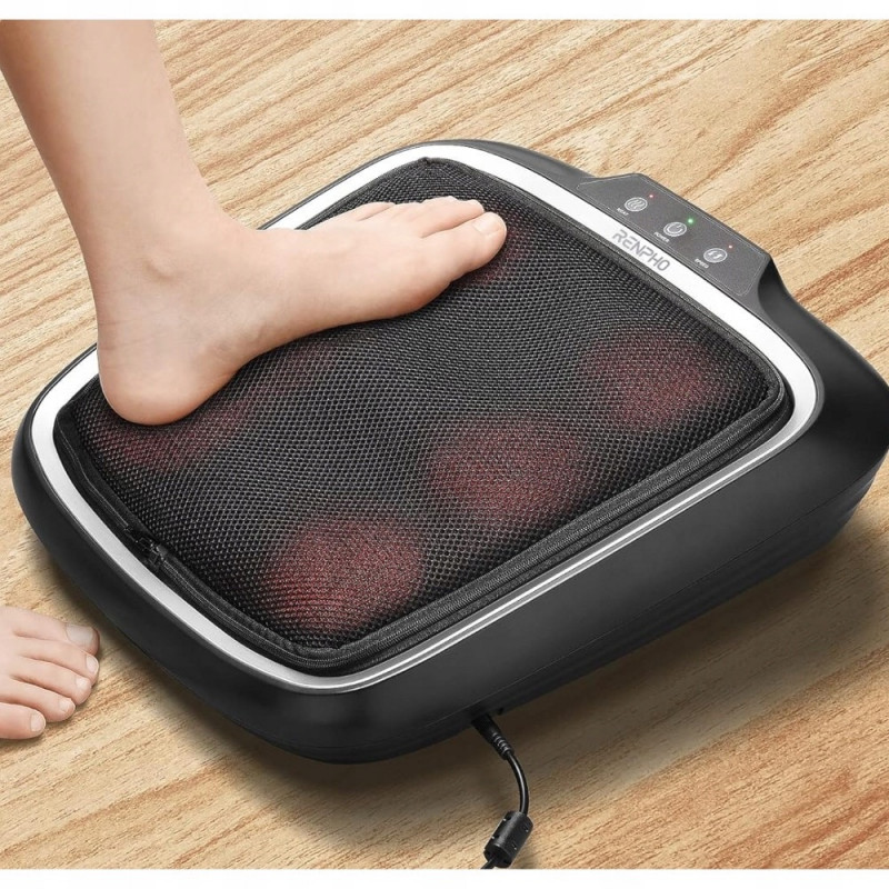 Συσκευή μασάζ σιάτσου για τα πόδια RENPHO Shiatsu Home Foot Sole Massager, 30W, 6 κεφαλές, 18 σημεία, 2 ταχύτητες, Λειτουργία θέρμανσης, Ρυθμιζόμενη κλίση και ύψος, Πλενόμενο κάλυμμα, Μαύρο