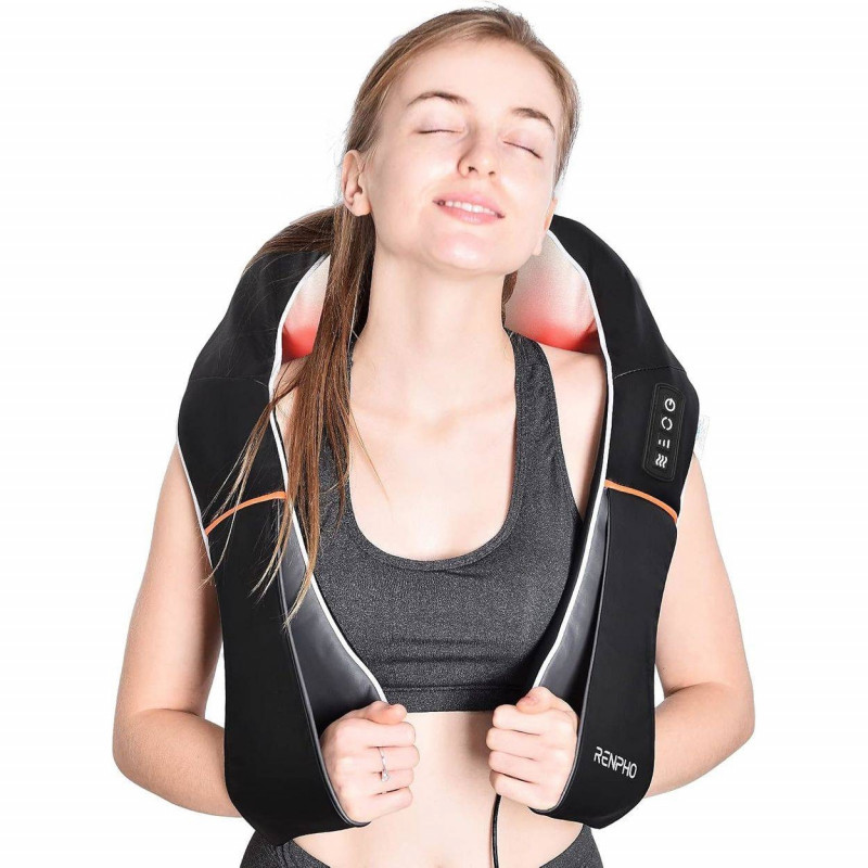 Συσκευή μασάζ Σιάτσου RENPHO U-Neck 1, 24 W, 8 κεφαλές, 2 κατευθύνσεις, 3 επίπεδα έντασης, Θέρμανση έως 47 °C, δέρμα PU + αναπνεύσιμο ύφασμα, Μαύρο