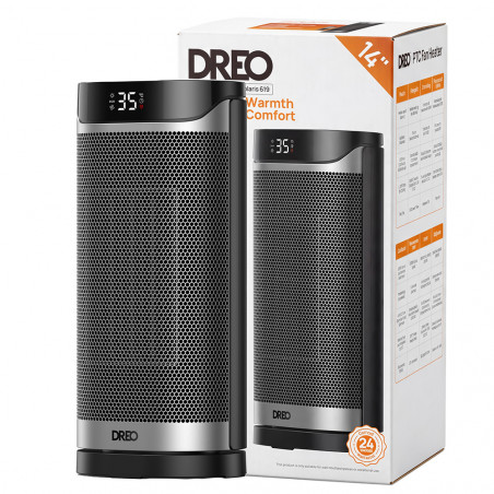 Θερμαντήρας με ανεμιστήρα DREO Solaris 619, 2000 W, 20 μ², PTC, 5 λειτουργίες, 8 επίπεδα προστασίας, χρονοδιακόπτης, τηλεχειριστήριο, περιστροφή 70°, 5-35 °C, Μαύρο/γκρι