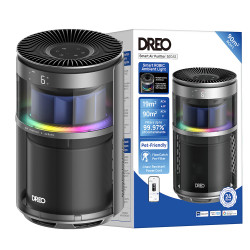 Καθαριστής αέρα DREO 530AS, 25 m², 221 m³/h, αναρρόφηση 360°, True HEPA, Wi-Fi, χρονοδιακόπτης, εξαιρετικά αθόρυβος, αισθητήρας ποιότητας αέρα, Μαύρο
