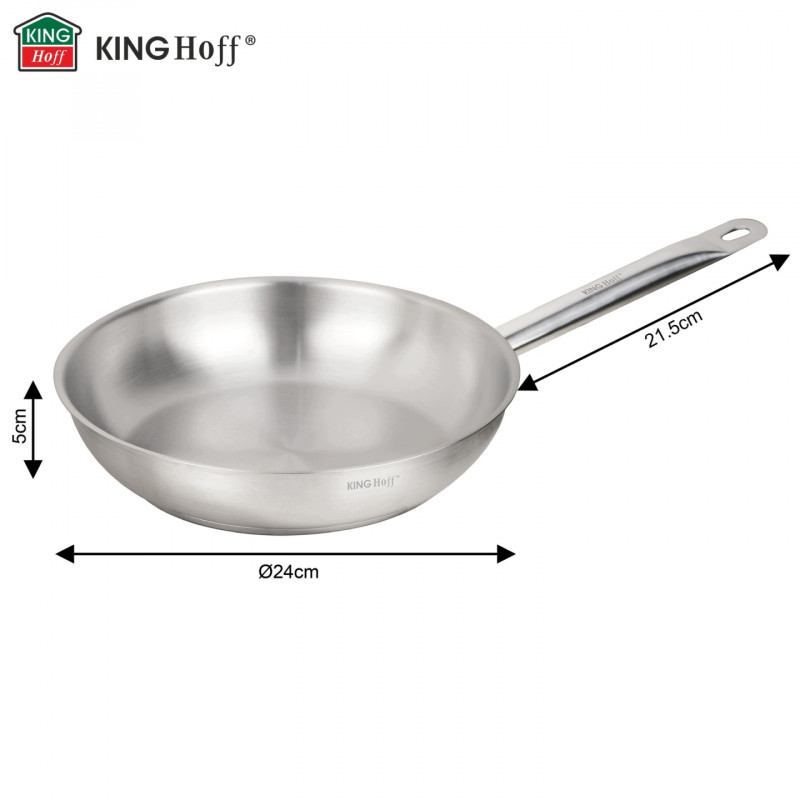 Τηγάνι Kinghoff KH 2019, Ανοξείδωτο ατσάλι - 21CT, 24 εκ., Κατάλληλο για εντατική και επαγγελματική χρήση, Φούρνος έως 240 °C, Επαγωγή, Ασημί