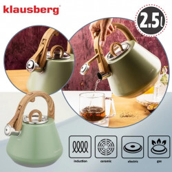 Βραστήρας με σφυρίχτρα Klausberg KB 9062, 2,5 λίτρα, Ανοξείδωτο ατσάλι, Λαβή που δεν ζεσταίνεται, Για επαγωγικές εστίες, Πράσινος