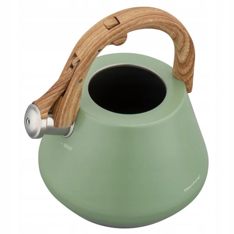 Βραστήρας με σφυρίχτρα Klausberg KB 9062, 2,5 λίτρα, Ανοξείδωτο ατσάλι, Λαβή που δεν ζεσταίνεται, Για επαγωγικές εστίες, Πράσινος