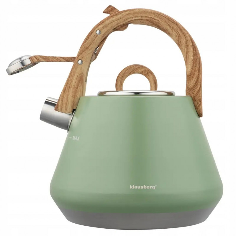 Βραστήρας με σφυρίχτρα Klausberg KB 9062, 2,5 λίτρα, Ανοξείδωτο ατσάλι, Λαβή που δεν ζεσταίνεται, Για επαγωγικές εστίες, Πράσινος