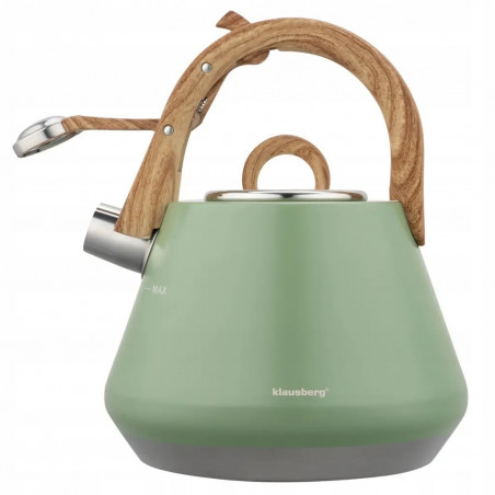 Βραστήρας με σφυρίχτρα Klausberg KB 9062, 2,5 λίτρα, Ανοξείδωτο ατσάλι, Λαβή που δεν ζεσταίνεται, Για επαγωγικές εστίες, Πράσινος