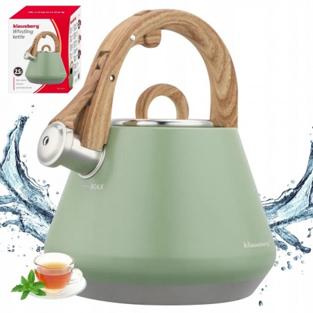 Βραστήρας με σφυρίχτρα Klausberg KB 9062, 2,5 λίτρα, Ανοξείδωτο ατσάλι, Λαβή που δεν ζεσταίνεται, Για επαγωγικές εστίες, Πράσινος