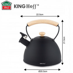 Βραστήρας με σφυρίχτρα Kinghoff KH 1999, 2,5 λίτρα, ανοξείδωτο ατσάλι, ξύλινη λαβή που δεν ζεσταίνεται, κατάλληλος για επαγωγικές εστίες, μαύρο ματ
