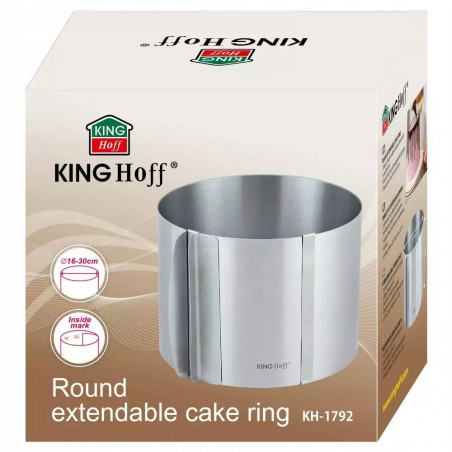 Ρυθμιζόμενο καλούπι για γλυκά Kinghoff KH 1792, 16-30 εκ., Ανοξείδωτο ατσάλι, Σατινέ, Ασημί