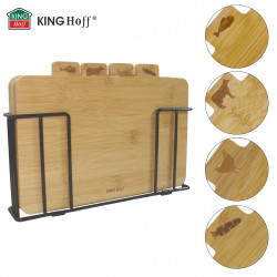 Σετ 4 ξύλινων σανίδων κοπής με βάση Kinghoff KH 2010, 28,5 × 20 εκ., με επιγραφές, από μπαμπού, μαύρες