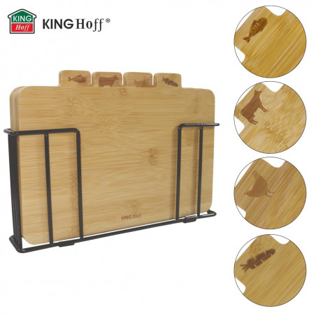 Σετ 4 ξύλινων σανίδων κοπής με βάση Kinghoff KH 2010, 28,5 × 20 εκ., με επιγραφές, από μπαμπού, μαύρες