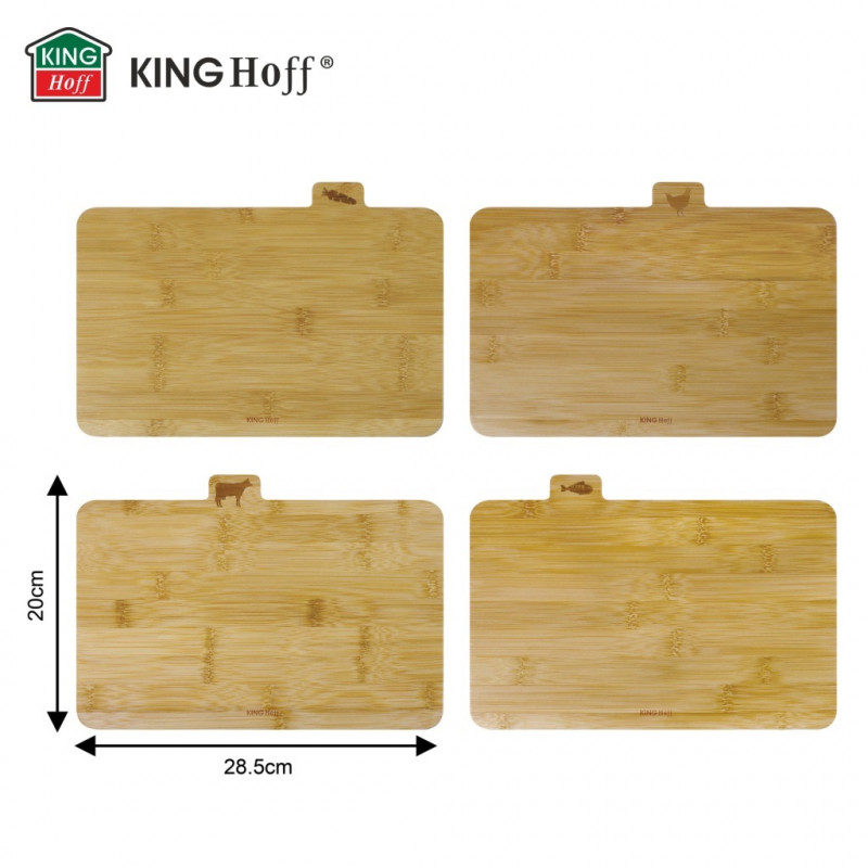 Σετ 4 ξύλινων σανίδων κοπής με βάση Kinghoff KH 2010, 28,5 × 20 εκ., με επιγραφές, από μπαμπού, μαύρες