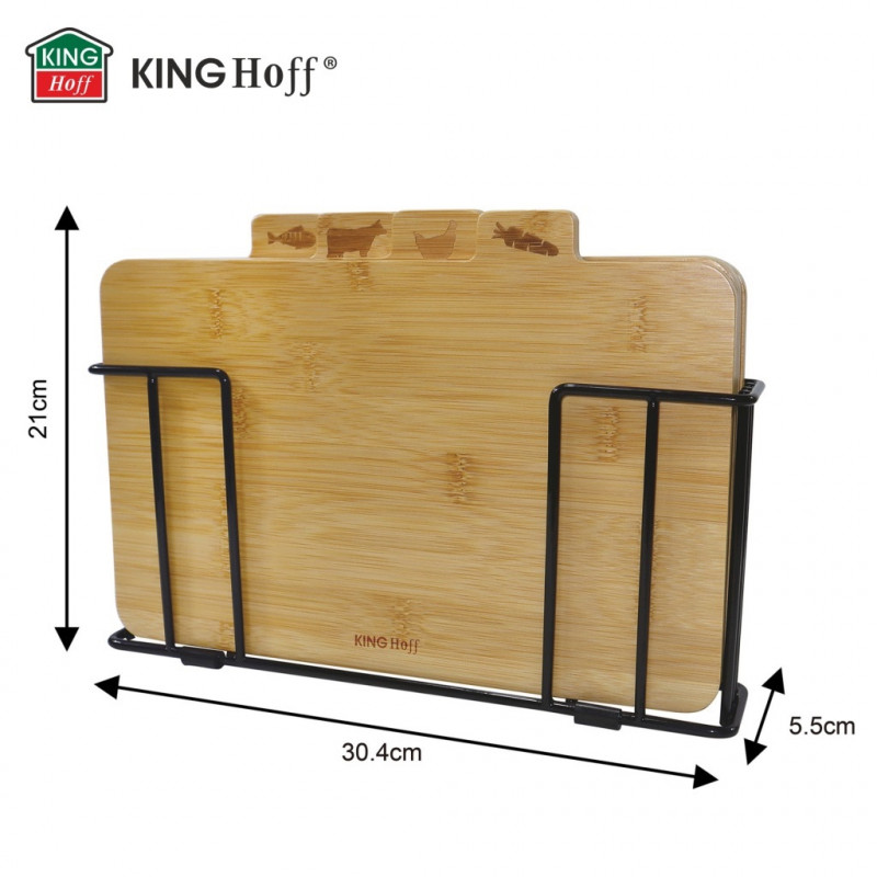 Σετ 4 ξύλινων σανίδων κοπής με βάση Kinghoff KH 2010, 28,5 × 20 εκ., με επιγραφές, από μπαμπού, μαύρες