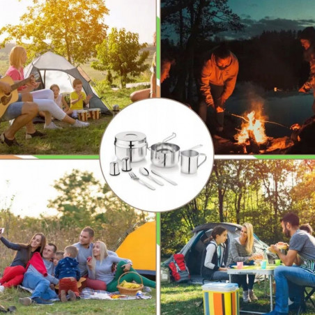 Σετ μαχαιροπίρουνα και σκεύη για κάμπινγκ Kinghoff KH 2060, 9 τεμάχια, ανοξείδωτο ατσάλι, ασημί