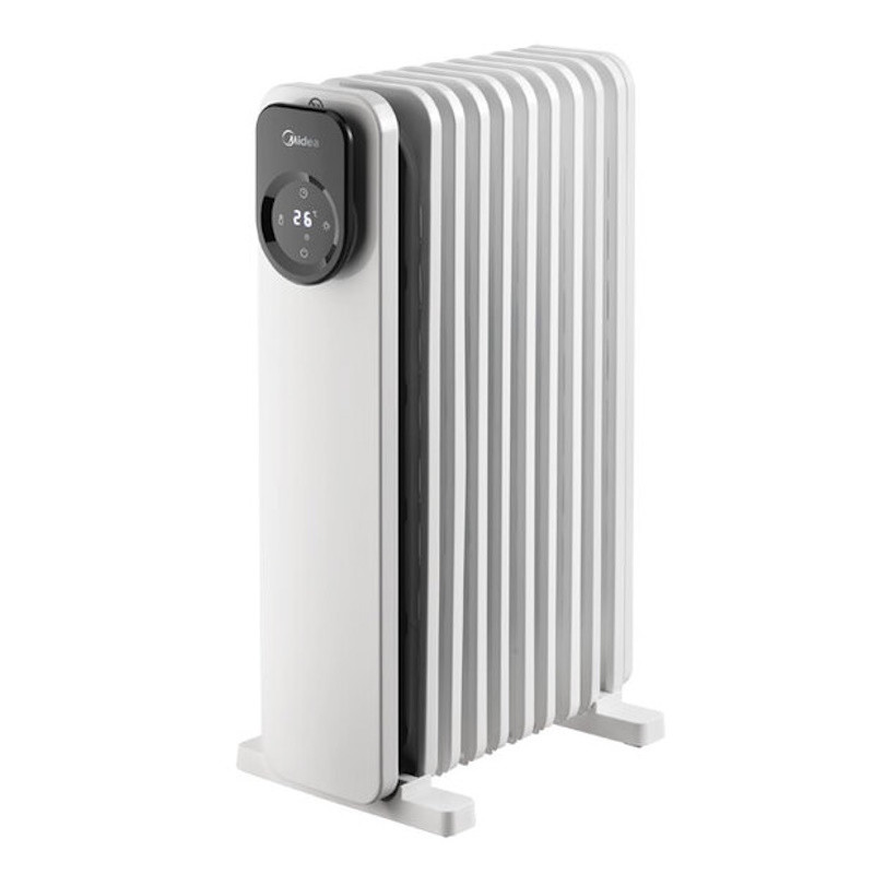Θερμαντικό σώμα με λάδι Midea MHO2009RCPW, 2000 W, 20 м2, 9 πτερύγια, 3 επίπεδα θέρμανσης, οθόνη LED, χρονοδιακόπτης, λευκό
