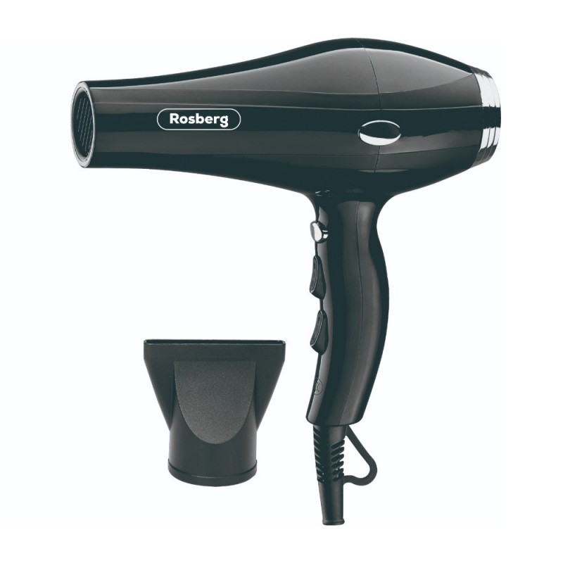 Στεγνωτήρας μαλλιών Rosberg Premium RP51100T, 2000 W, 2 ταχύτητες, 3 επίπεδα θερμότητας, Ψυχρή ροή, Εστιακός σωλήνας, Μαύρο