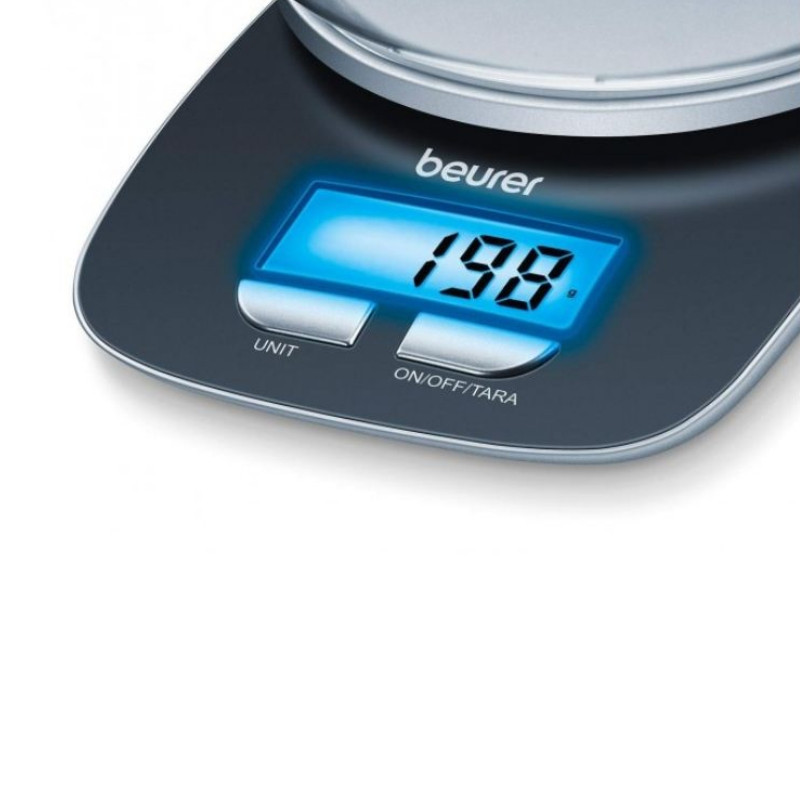 Ζυγός κουζίνας Beurer BF KS 25 LE, 1,2 λ, 3 κιλά, οθόνη LCD, λειτουργία ΤΑΡΑ, αυτόματη απενεργοποίηση, μαύρο/ασημί