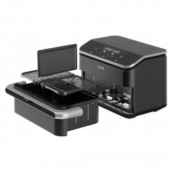 Διπλή φριτέζα θερμού αέρα Cosori Dual Blaze TwinFry CAF-TF102S-AEUR, 10 λίτρα, 6 προγράμματα, 35-240 °C, χρονοδιακόπτης, ThermoIQ, συγχρονισμένο μαγείρεμα και τερματισμός, Μαύρο/Ασημί