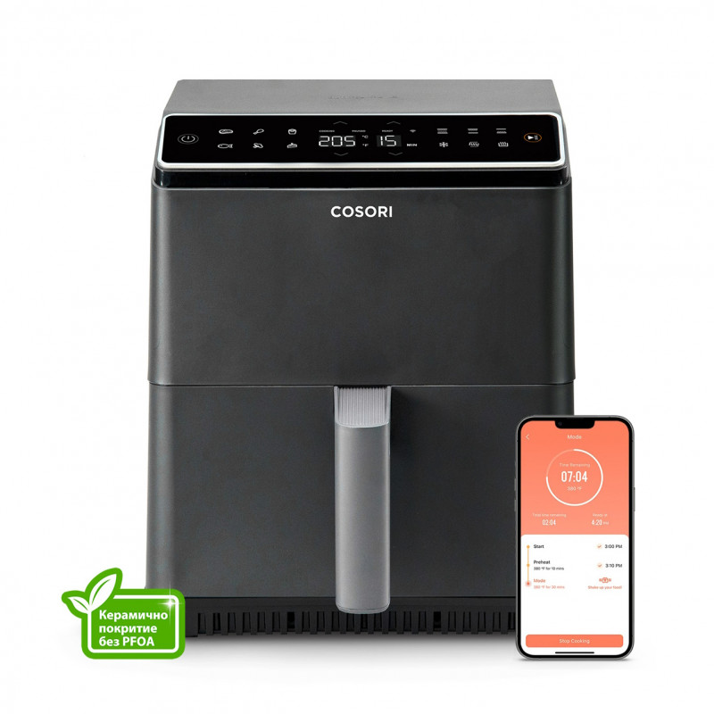 Φριτέζα θερμού αέρα Cosori Dual Blaze Pro CAF-P681S, 1700 W, 6,4 λίτρα, 12 προγράμματα, 360 ThermoIQ, Διπλοί θερμαντήρες, Κεραμική επίστρωση χωρίς PFAS, Μαύρο