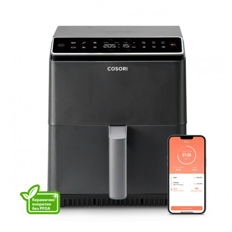 Φριτέζα θερμού αέρα Cosori Dual Blaze Pro CAF-P681S, 1700 W, 6,4 λίτρα, 12 προγράμματα, 360 ThermoIQ, Διπλοί θερμαντήρες, Κεραμική επίστρωση χωρίς PFAS, Μαύρο
