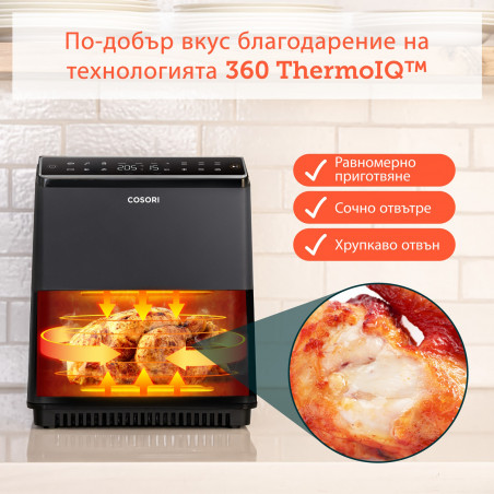 Φριτέζα θερμού αέρα Cosori Dual Blaze Pro CAF-P681S, 1700 W, 6,4 λίτρα, 12 προγράμματα, 360 ThermoIQ, Διπλοί θερμαντήρες, Κεραμική επίστρωση χωρίς PFAS, Μαύρο