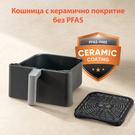 Φριτέζα θερμού αέρα Cosori Dual Blaze Pro CAF-P681S, 1700 W, 6,4 λίτρα, 12 προγράμματα, 360 ThermoIQ, Διπλοί θερμαντήρες, Κεραμική επίστρωση χωρίς PFAS, Μαύρο