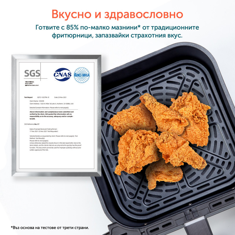 Φριτέζα θερμού αέρα Cosori Dual Blaze Pro CAF-P681S, 1700 W, 6,4 λίτρα, 12 προγράμματα, 360 ThermoIQ, Διπλοί θερμαντήρες, Κεραμική επίστρωση χωρίς PFAS, Μαύρο