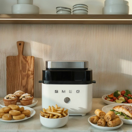 Φριτέζα θερμού αέρα Smeg Collezione AFC01WHMAU, 1450 W, 7,3 λίτρα, 40-200 °C, 7 προγράμματα, Διπλή λειτουργία, Έλεγχος μέσω οθόνης αφής, Χρονοδιακόπτης, LED, Λευκό