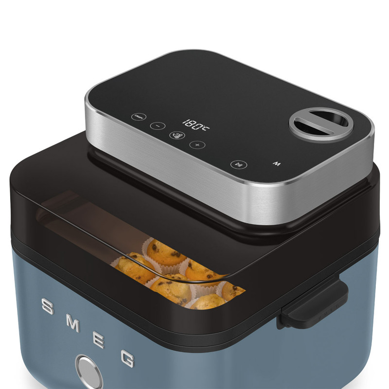 Φριτέζα θερμού αέρα Smeg Collezione AFC01SBMAU, 1450 W, 7,3 λίτρα, 40-200 °C, 7 προγράμματα, Διπλή λειτουργία, Έλεγχος μέσω οθόνης αφής, Χρονοδιακόπτης, LED, Μπλε