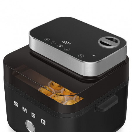 Φριτέζα θερμού αέρα Smeg Collezione AFC01BLMAU, 1450 W, 7,3 λ, 40-200 °C, 7 προγράμματα, Διπλή λειτουργία, Έλεγχος μέσω οθόνης αφής, Χρονοδιακόπτης, LED, Μαύρο