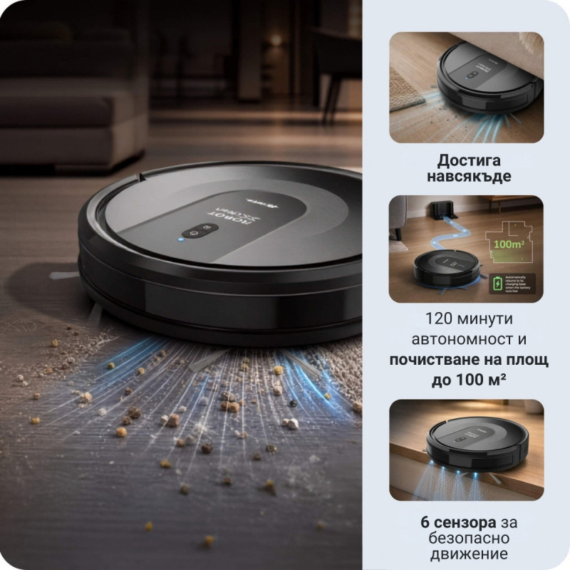 Ρομποτική σκούπα Ariete X-CLEAN 2719/00, 32 W, 3 σε 1, Στεγνός και υγρός καθαρισμός, Wi-Fi, φίλτρο HEPA, Μαύρο