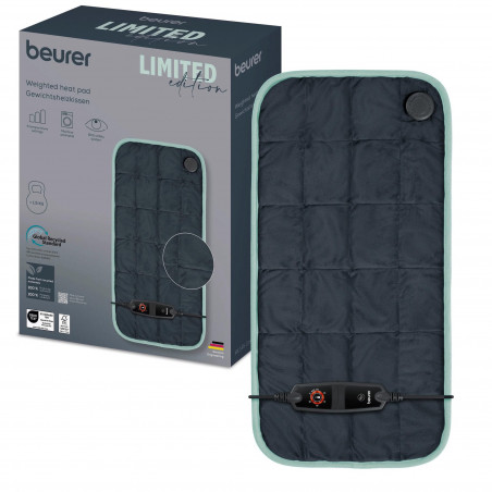 Θερμική κουβέρτα Beurer BF HK 145 Cosy Weight Green Planet LE, 100 W, 30 × 60 εκ., 6 επίπεδα θερμότητας, Σύστημα ασφαλείας, Αναπνέον πολυεστέρας, Πλύσιμο στους 30 °C, Σκούρο γκρι/μπλε