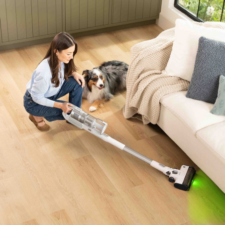 Κάθετη ηλεκτρική σκούπα Levoit VortexIQ LSV-V221-VEU, 210 W, 0,85 λ, 50 λεπτά, 3 επίπεδα ισχύος, Πράσινο φως στη βούρτσα NeoSight™, Φίλτρο HEPA 5 επιπέδων, Κεφαλή 180°, Λευκό/ασημί