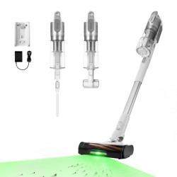 Κάθετη ηλεκτρική σκούπα Levoit VortexIQ LSV-V221-VEU, 210 W, 0,85 λ, 50 λεπτά, 3 επίπεδα ισχύος, Πράσινο φως στη βούρτσα NeoSight™, Φίλτρο HEPA 5 επιπέδων, Κεφαλή 180°, Λευκό/ασημί