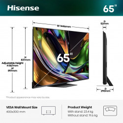 Τηλεόραση Hisense 65UR8S, 4K UltraHD 3840 x 2160, 65", Κατηγορία E, Mini-LED, 180 Hz, Αντιθαμβωτική επίστρωση, Hi-View AI Engine RGB, VIDAA, Μαύρο