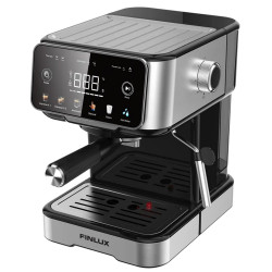 Μηχανή εσπρέσο για αλεσμένο καφέ Finlux FEM-1655BS, 1100 W, 20 bar, 1,5 λίτρα, οθόνη αφής, θερμομπλοκ, ακροφύσιο ατμού, ασημί/μαύρο