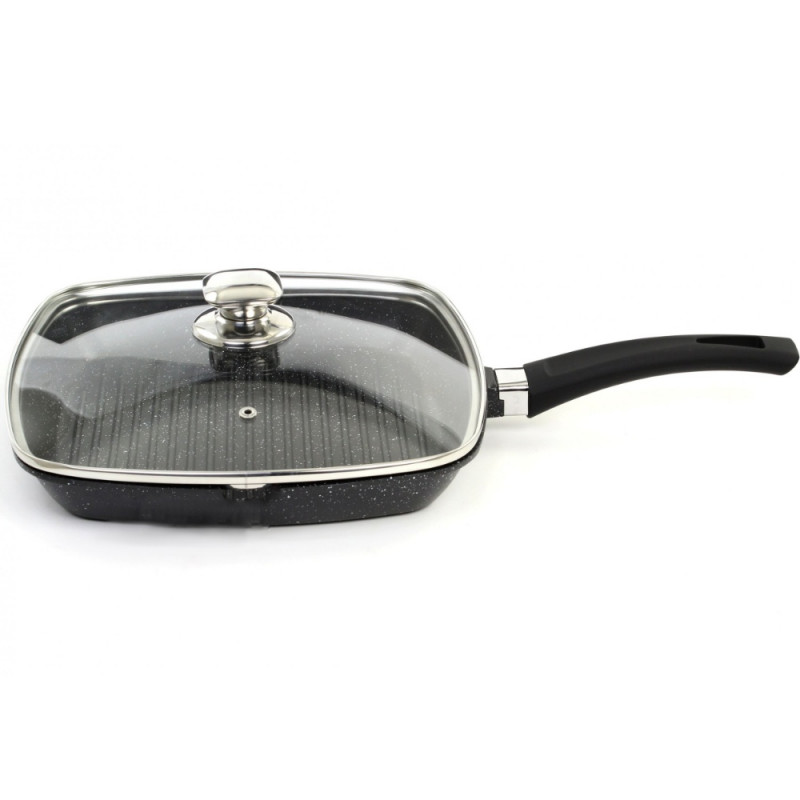 Αντικολλητική γκριλιέρα-τηγάνι με καπάκι Bohmann BH 1002-28 MRB, 28 cm, Μαρμάρινη επίστρωση, Επαγωγή, Μαύρο