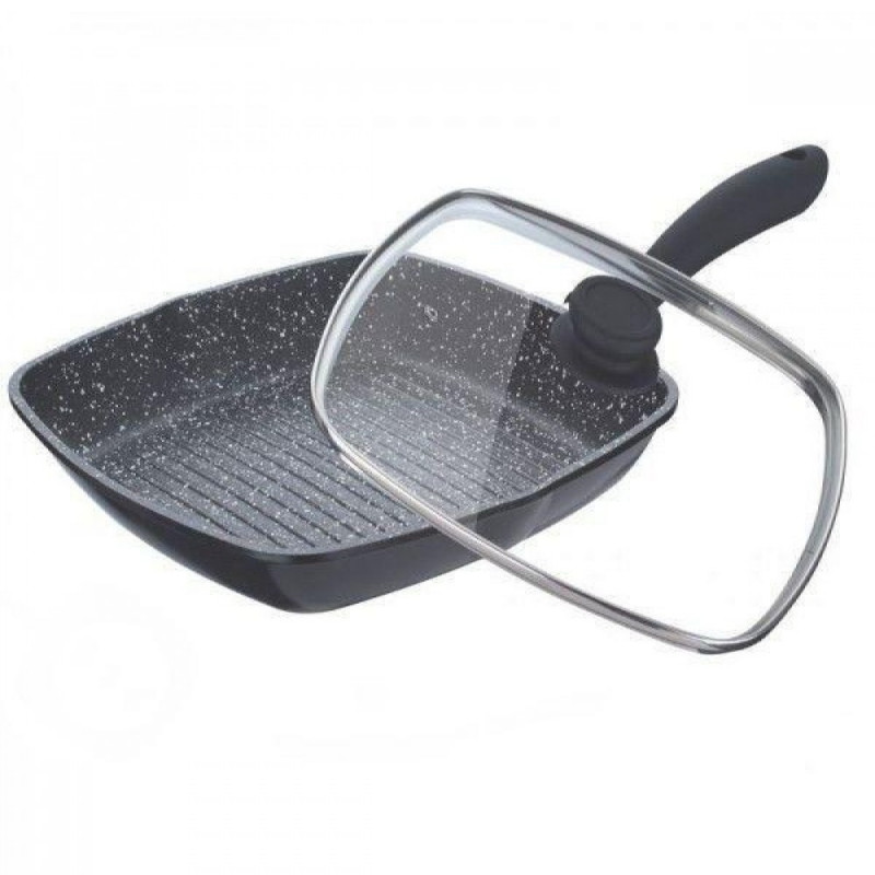 Αντικολλητική γκριλιέρα-τηγάνι με καπάκι Bohmann BH 1002-28 MRB, 28 cm, Μαρμάρινη επίστρωση, Επαγωγή, Μαύρο
