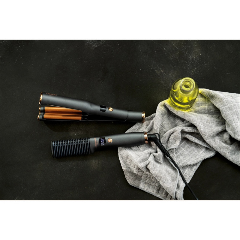 Carrera Classic 21291122 Σετ ηλεκτρικής βούρτσας και ρετρό πρέσας, 40/55W, γρήγορη ρύθμιση, 6 θερμοκρασίες, οθόνη LED, μαύρο/καφέ